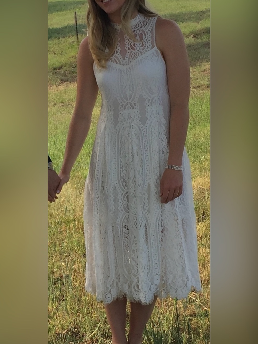 Free People White Lace Knee-Length Dress | Boho Cottagecore Wedding Bridal M